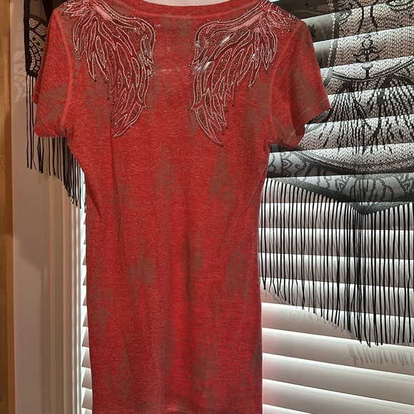 Women’s Miss Me Angel Wings tee shirt with lace and silver stud - Picture 4 of 11